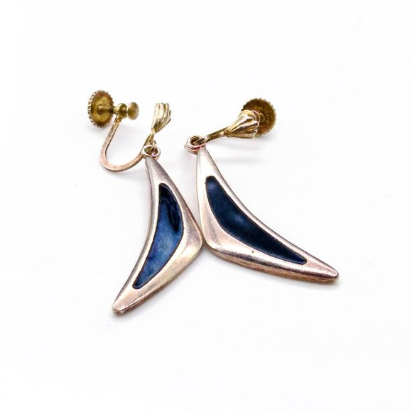 Vintage Meka Denmark Atomic Earrings, Modernist Sterling Silver and Blue Enamel - Picture 4 of 4